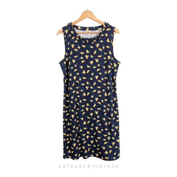 Talbots Lemon Mini Dress PXL Blue Yellow Sleeveless Preppy Classic Ruffle Summer - Picture 1 of 10